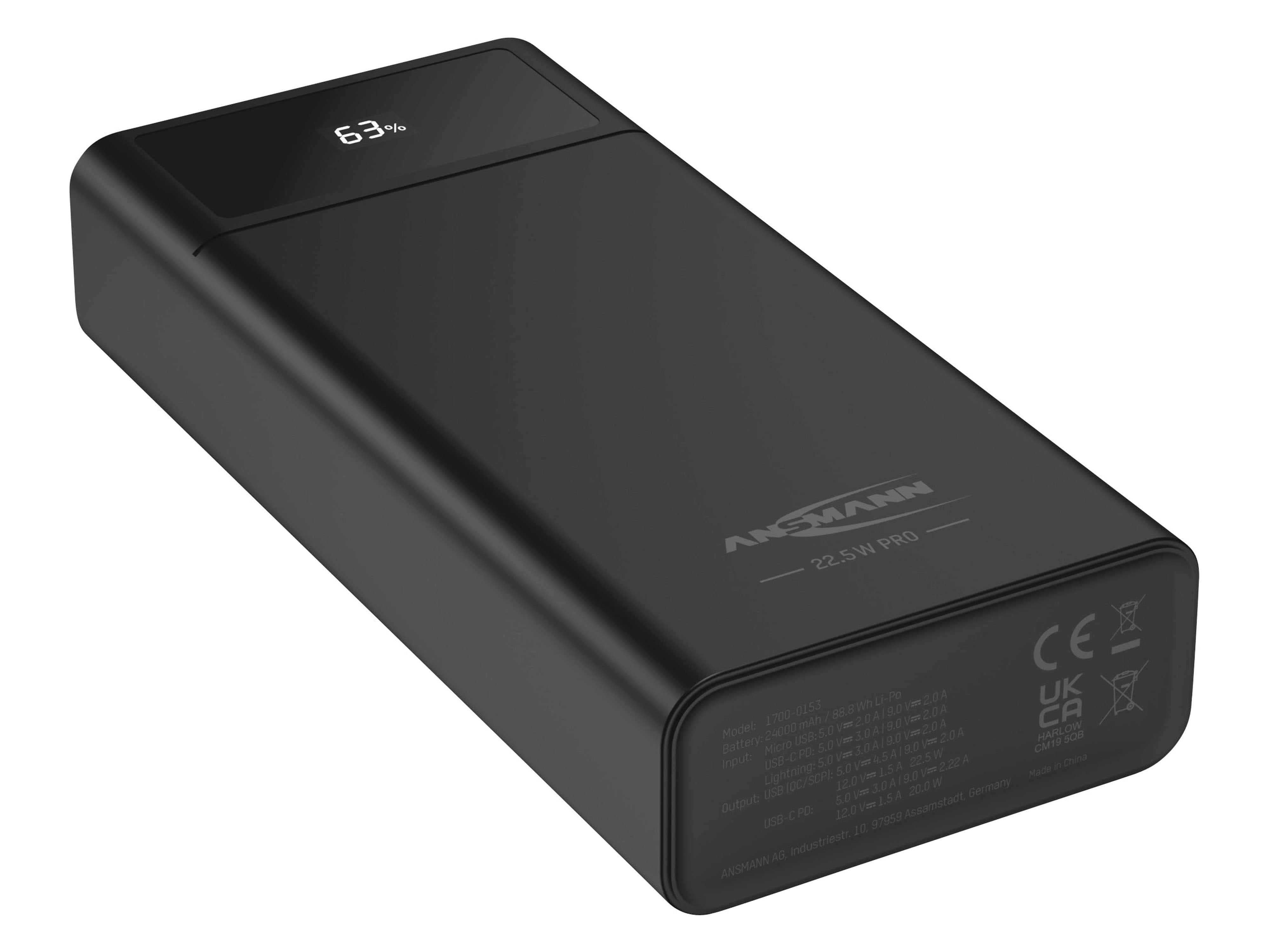 ANSMANN Powerbank PB322PD, 24.000mAh, schwarz