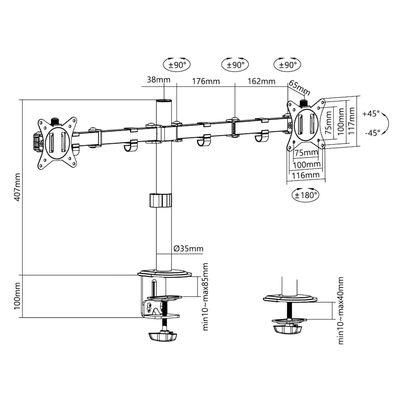 LOGILINK Monitorhalterung BP0172, 2-fach, 43,2 - 81,3 cm (17" - 32"), Aluminium