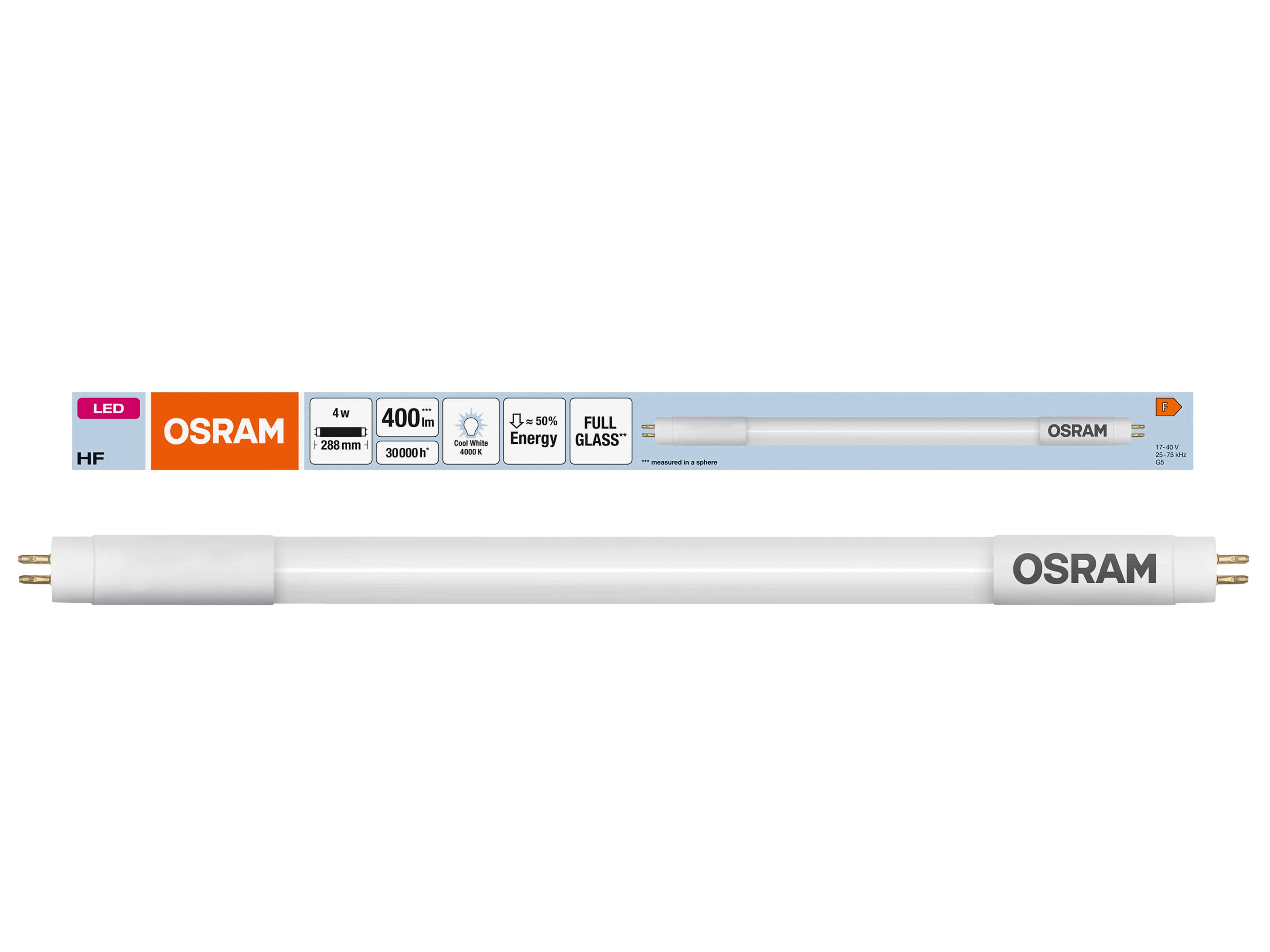 OSRAM LED-Röhre, T5, 288mm, G5, EEK: F, 4W, 400lm, 4000K
