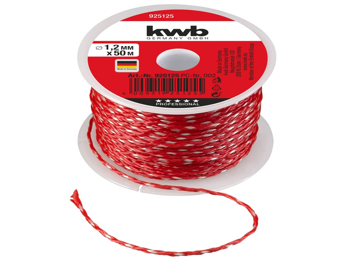 KWB Maurerschnur, 925125, 50 m, 1,2 mm, Nylon, rot