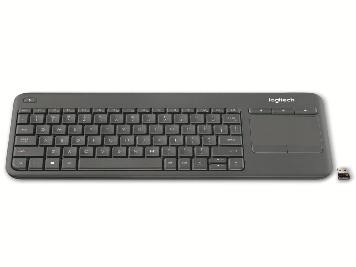 LOGITECH Funktastatur K400, Plus TV, Touchpad, Unyfying