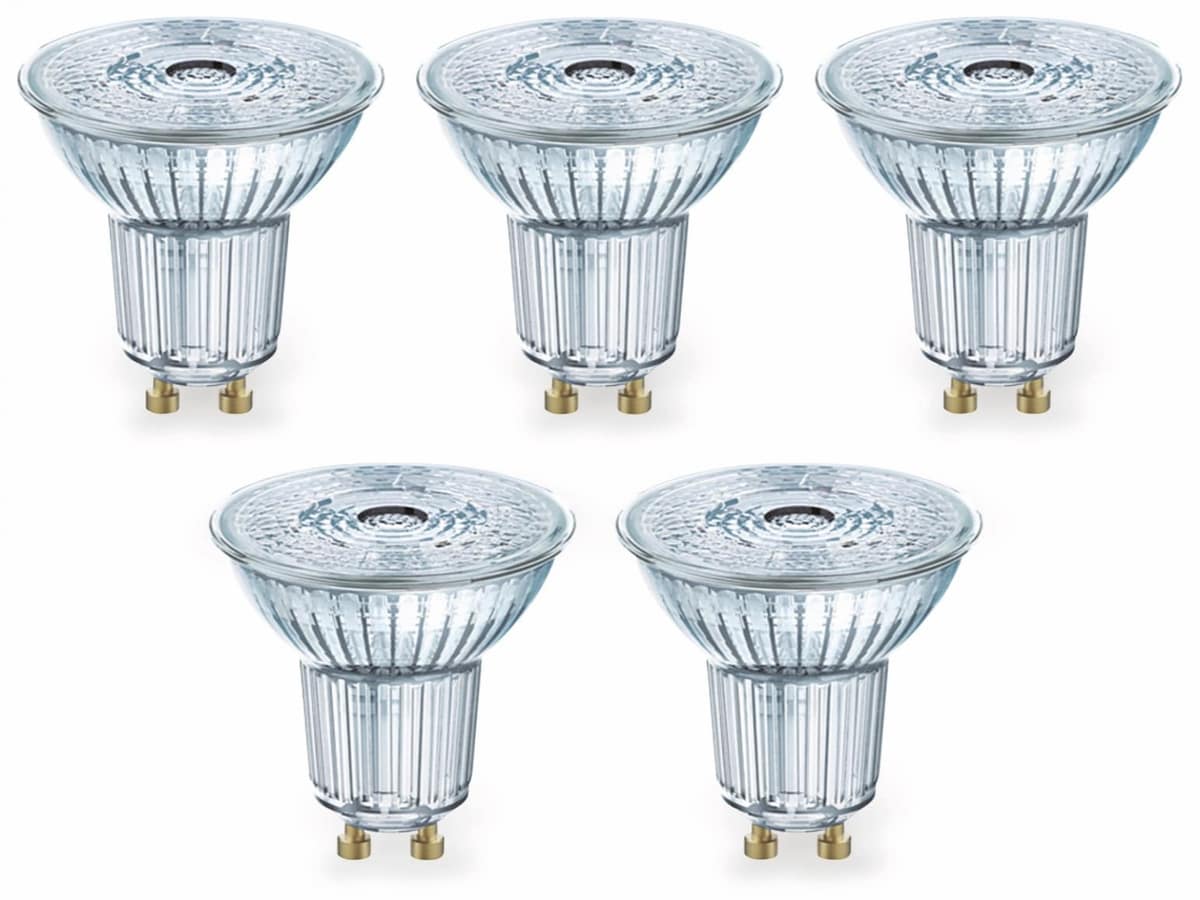 OSRAM LED-Lampe LED BASE PAR16, GU10, EEK F, 4,3 W, 350 lm, 2700 K, 5 Stk.