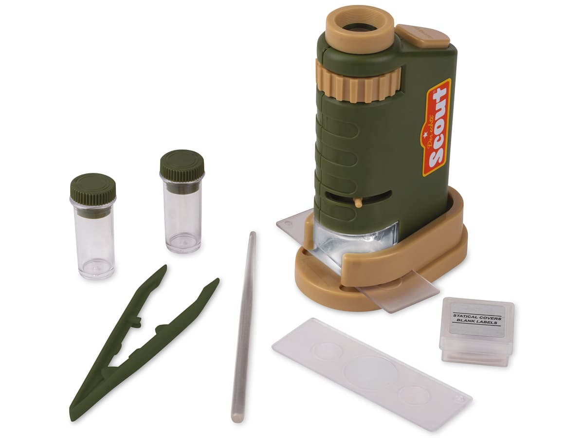 SCOUT Mini-Mikroskop-Set 8-teilig, für Kinder, batteriebetrieben