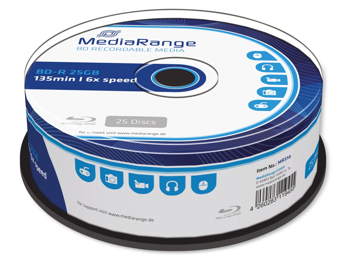 MEDIARANGE Blu-Ray Disc MR514, 25er Cakebox