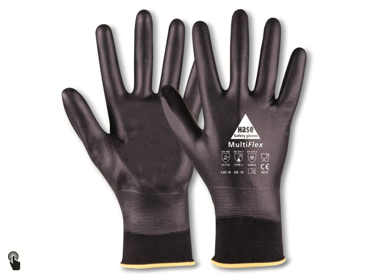 HASE SAFETY GLOVES Arbeitshandschuhe, Multiflex, Nylon, PU Vollbeschichtung,Gr.7, schwarz