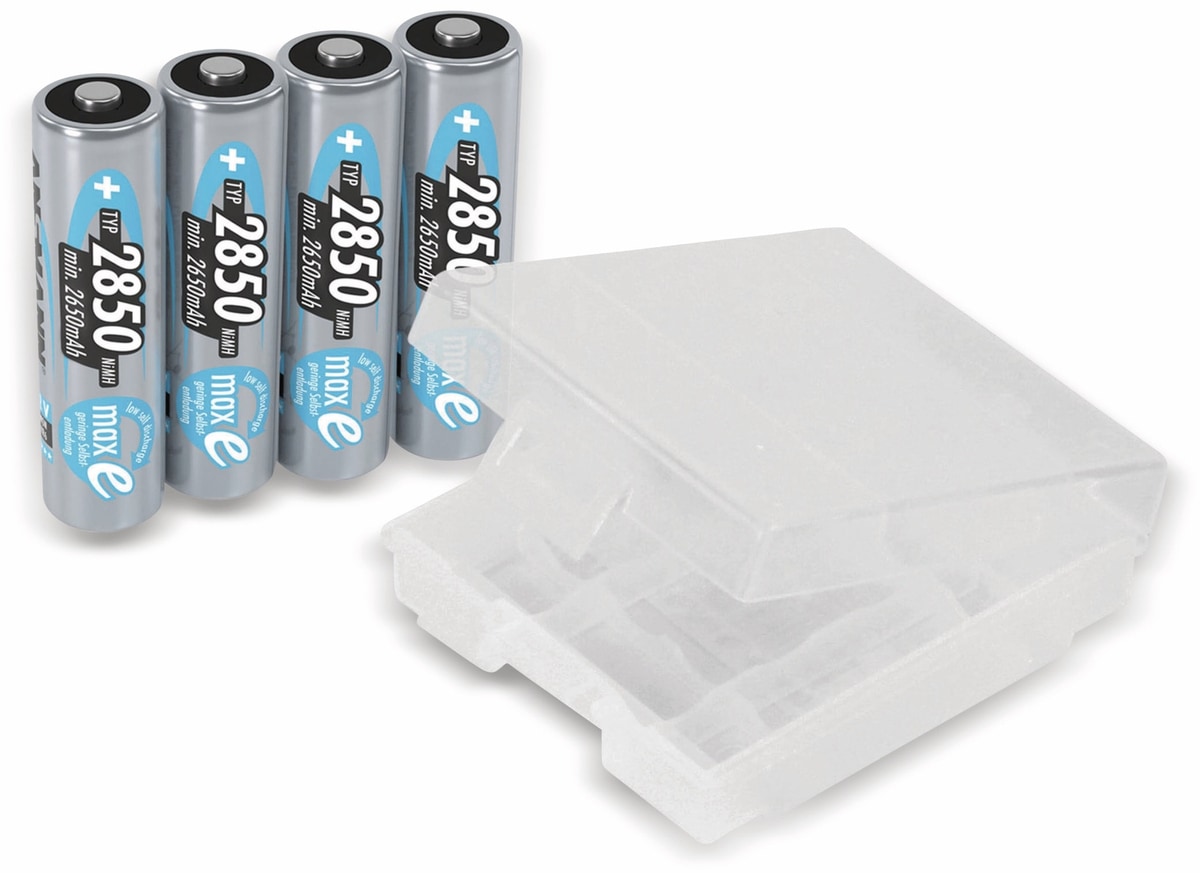 ANSMANN NiMH-Mignon-Akku 2850 mAh, 4 Stück, mit Batterienbox