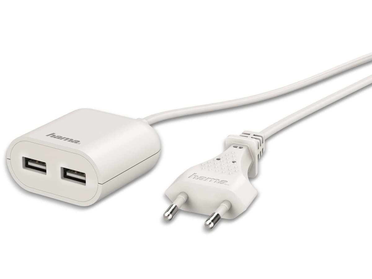 HAMA USB-Netzteil, 2x USB-Ausgänge, 1,9 m Kabel, weiß