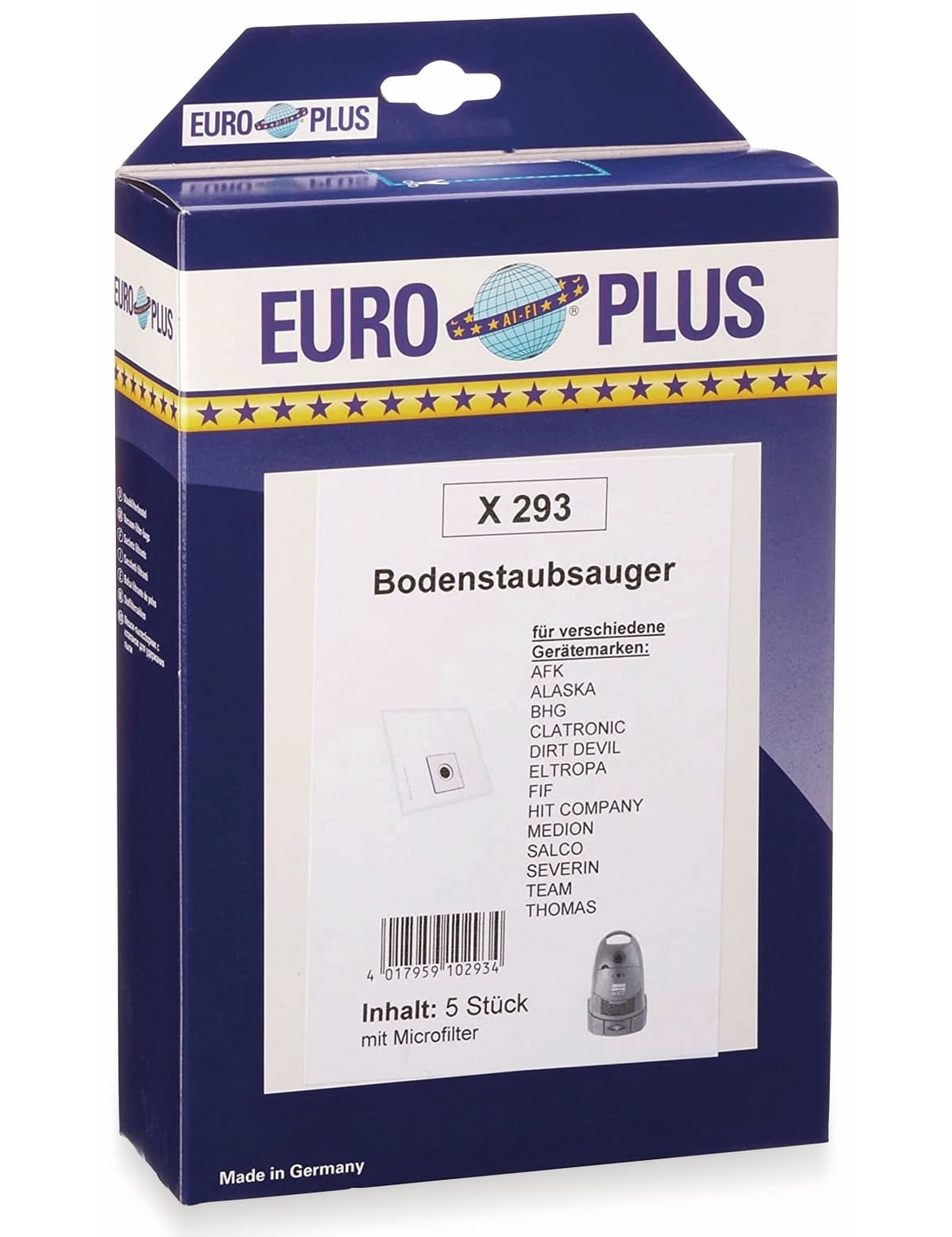 EURO PLUS Staubsaugerbeutel X293, 5 Stück