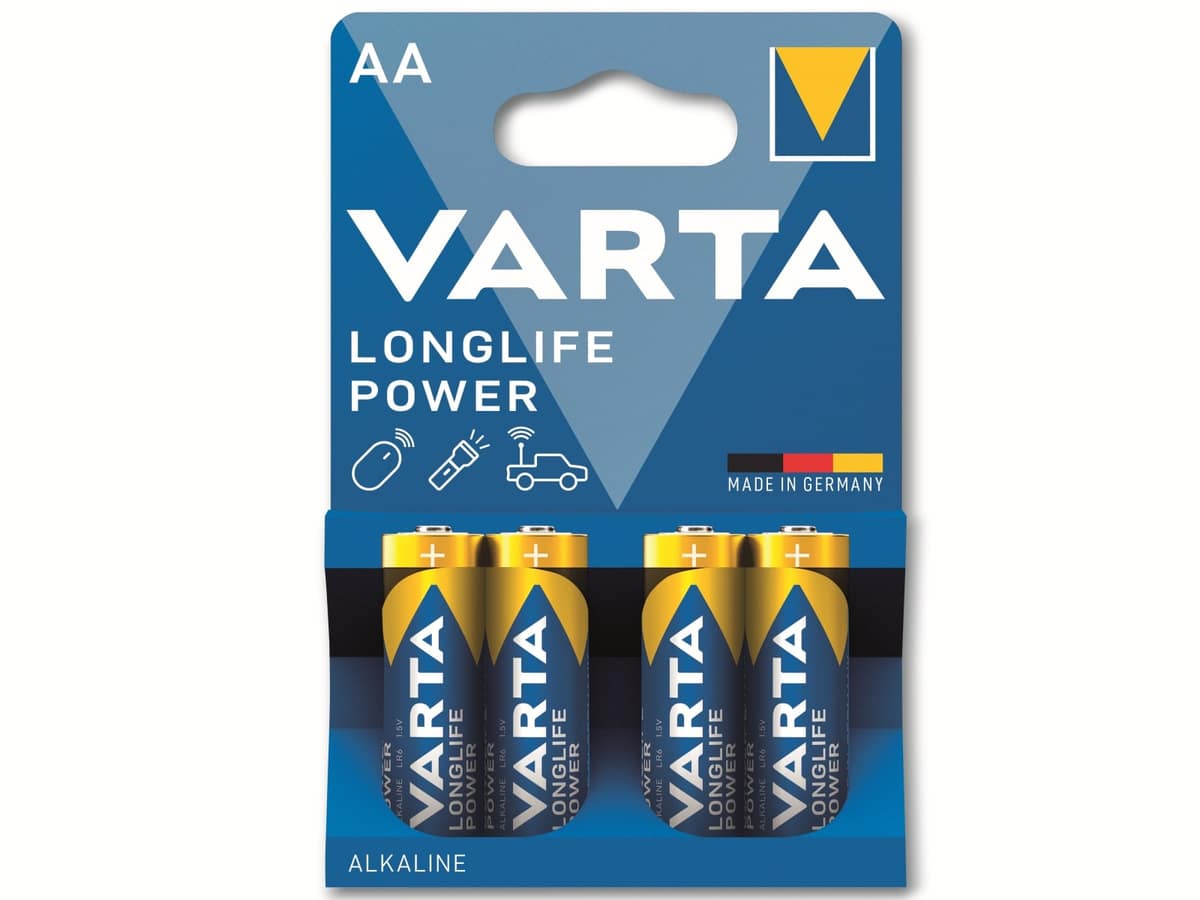 VARTA Batterie Alkaline, Mignon, AA, LR06, 1.5V, Longlife Power, 4 Stück