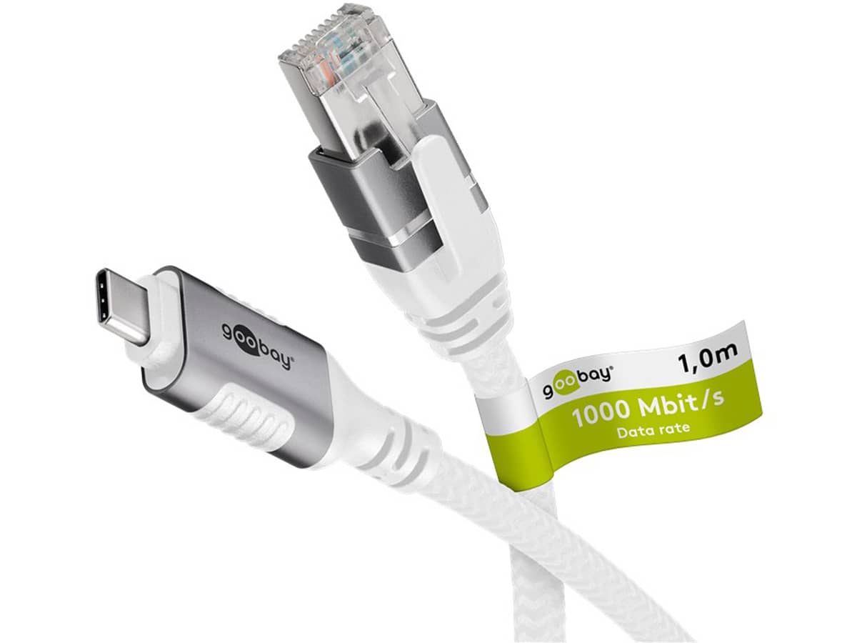 GOOBAY Ethernet-Kabel CAT6 USB-C 3.1 auf RJ45, 1m, weiß