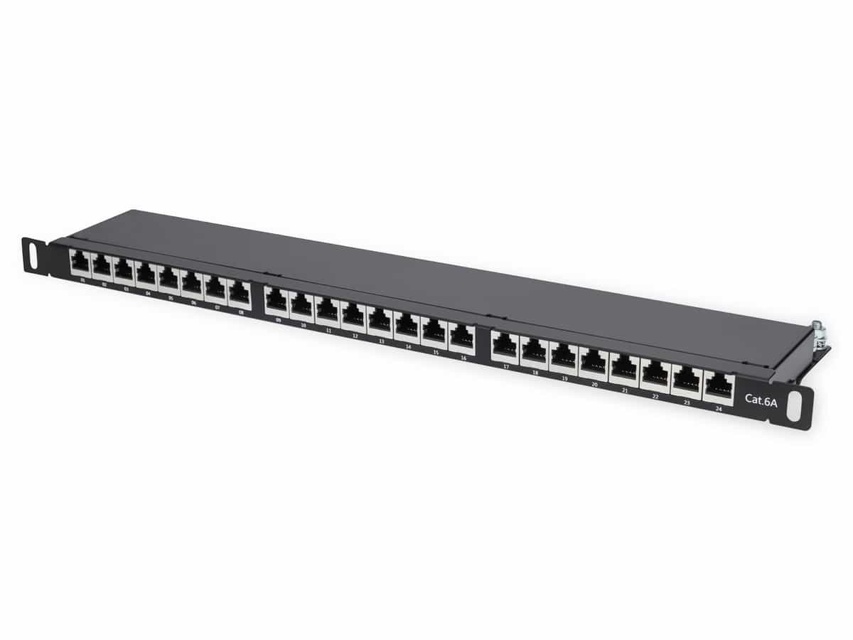 INTELLINET Cat6a Patchpanel, 19", 24-Port, FTP, geschirmt, 0,5 HE