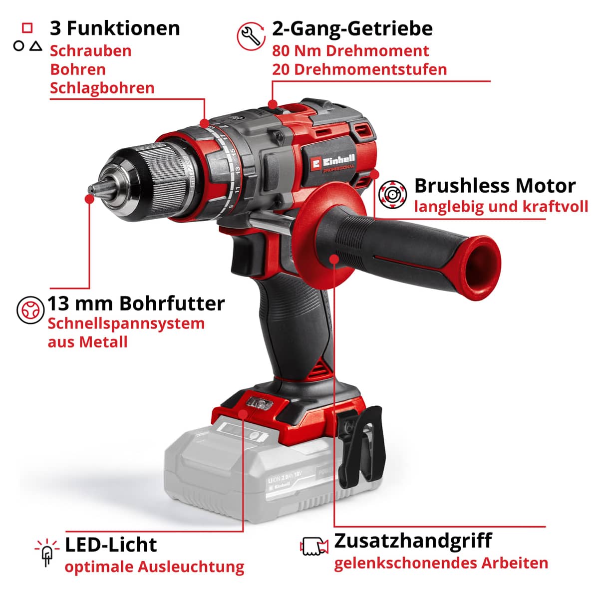 EINHELL PROFESSIONAL Akku-Schlagbohrschrauber TP-CD 18/80 Li-i BL-Solo