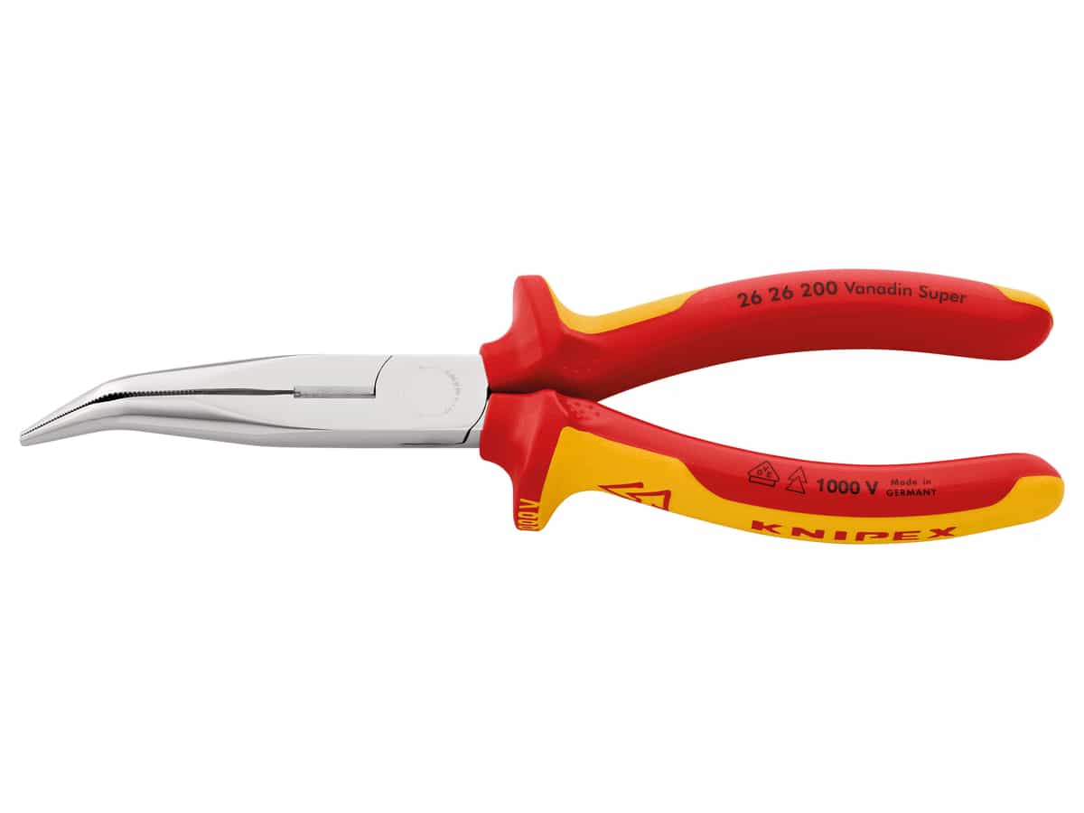 KNIPEX Flachrundzange mit Schneide, gebogen, VDE-geprüft, 26 26 200