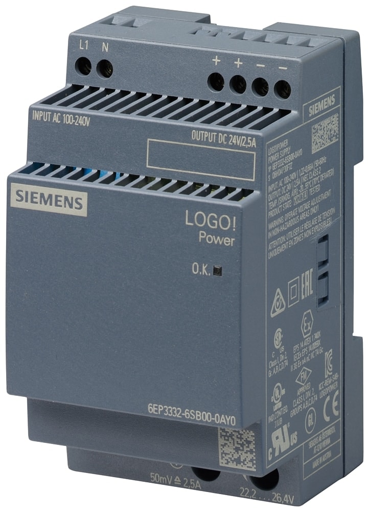 SIEMENS Stromversorgung LOGO! Power DC 24 V/2,5 A, 6EP3332-6SB00-0AY0