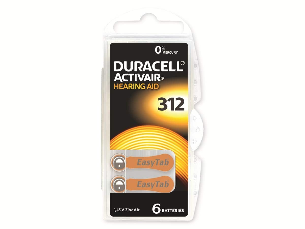 DURACELL Zinc Air-Knopfzelle Typ 312, 1.45V, Activair, 6 Stück