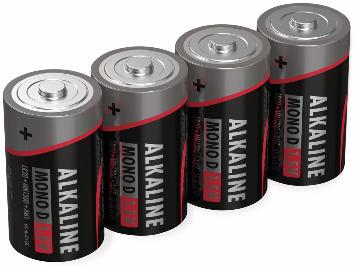 ANSMANN Mono-Batterie, Alkaline, D / LR20, 1,5 V-, 4 Stück