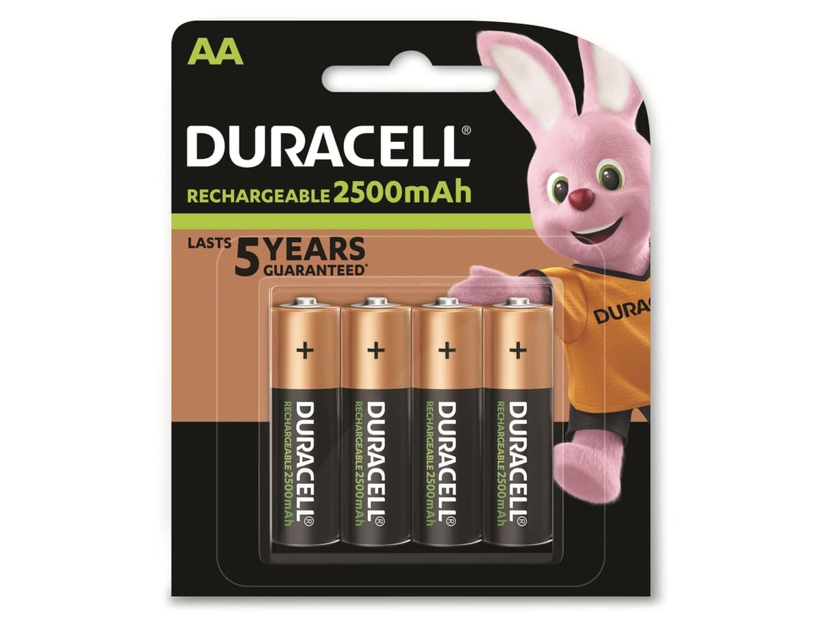 DURACELL NiMH-Mignon-Akku HR06, 1.2V/2500mAh, rechargeable, 4 Stück