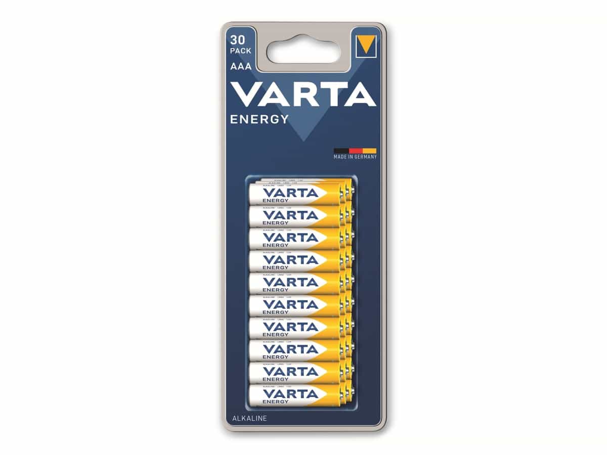 VARTA Batterie Alkaline, Micro, AAA, LR03, 1.5V, Energy, 30 Stück