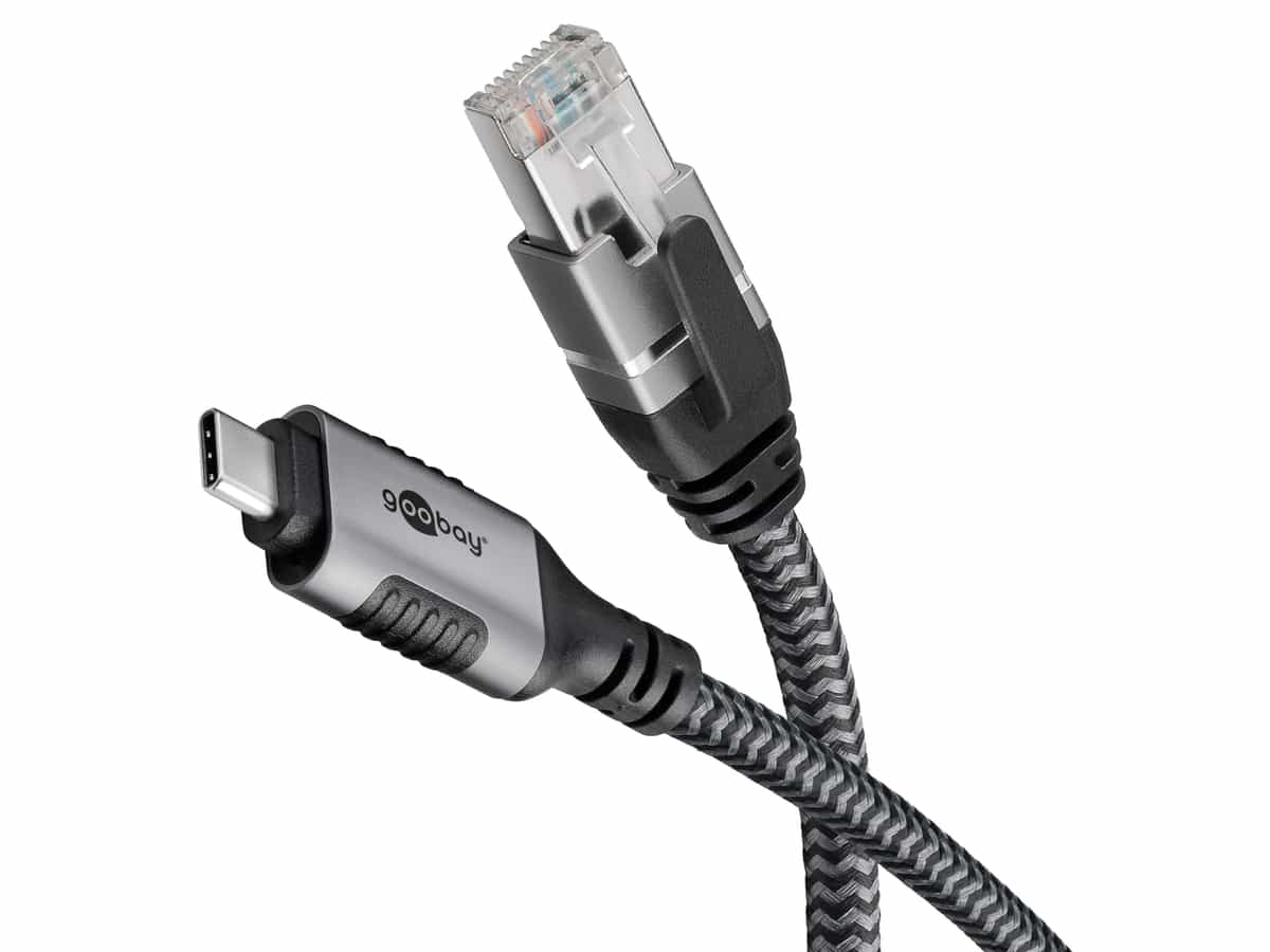 GOOBAY Ethernet-Kabel CAT6 USB-C 3.1 auf RJ45, 1m, schwarz/silber