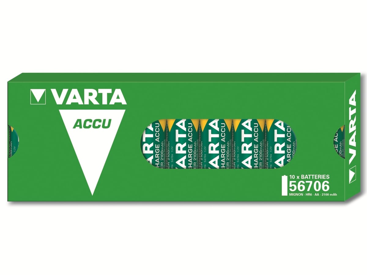 VARTA Akku NiMH, Mignon, AA, HR06, 1.2V/2100mAh, Accu Power, Pre-charged, 10er Pack