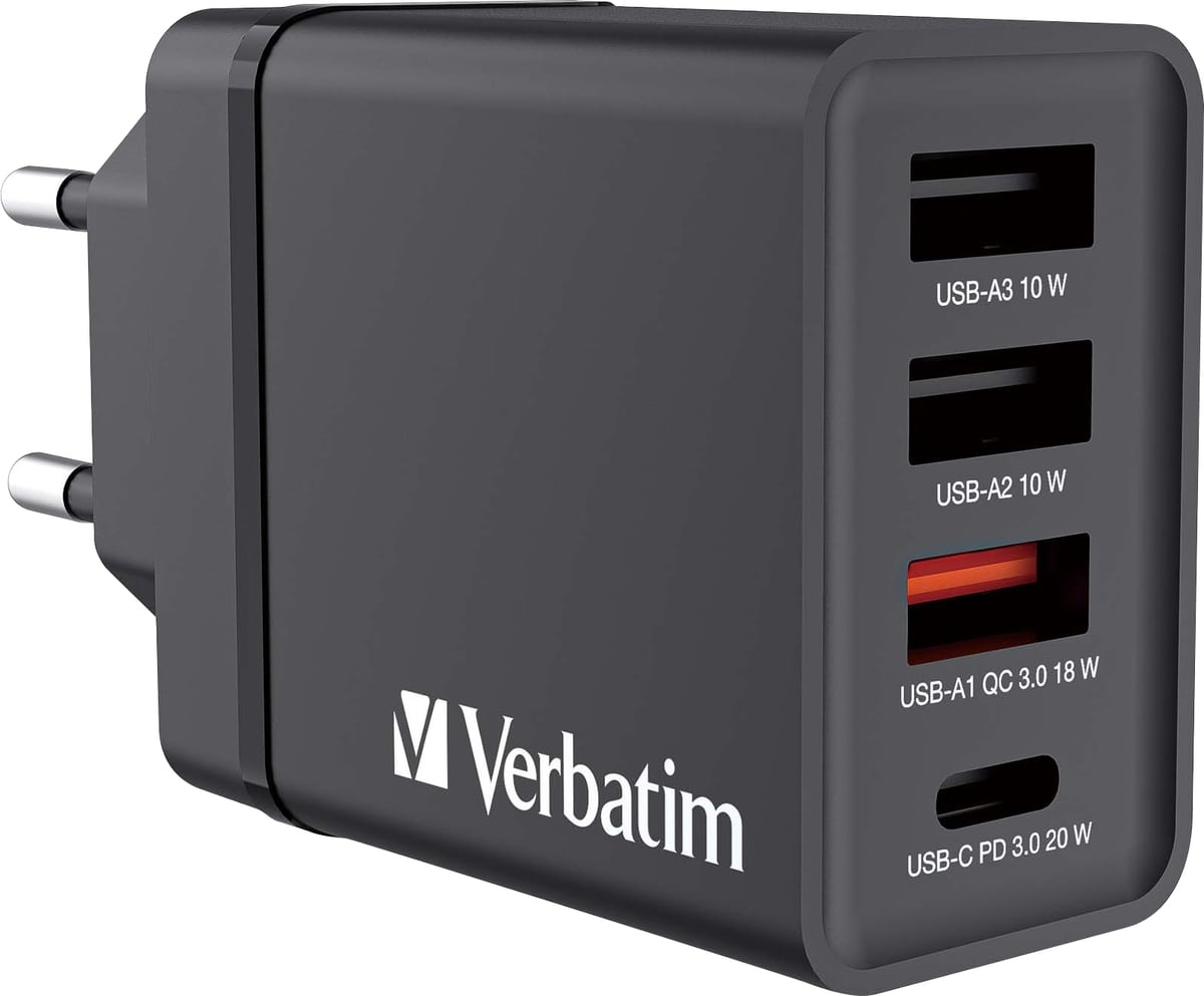 VERBATIM USB-Ladegerät 49700, 2x USB-A, 1x USB-A QC, 1x USB-C PD, sw