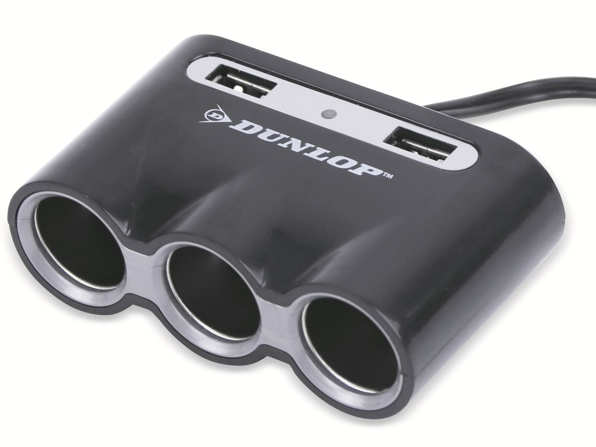 DUNLOP Zigarettenanzünder-Verteiler, 12/24V, 3-fach, 2xUSB-Port