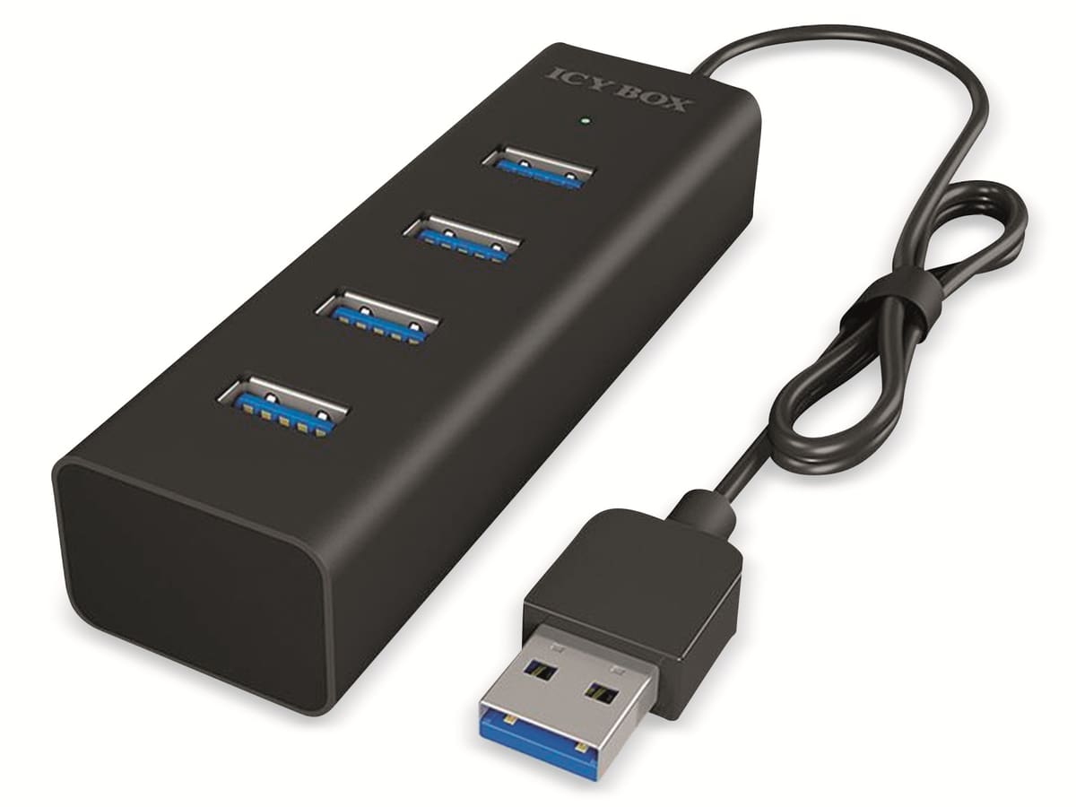 ICY BOX USB-Hub IB-HUB1409-U3, 4-port, Alumnium, schwarz