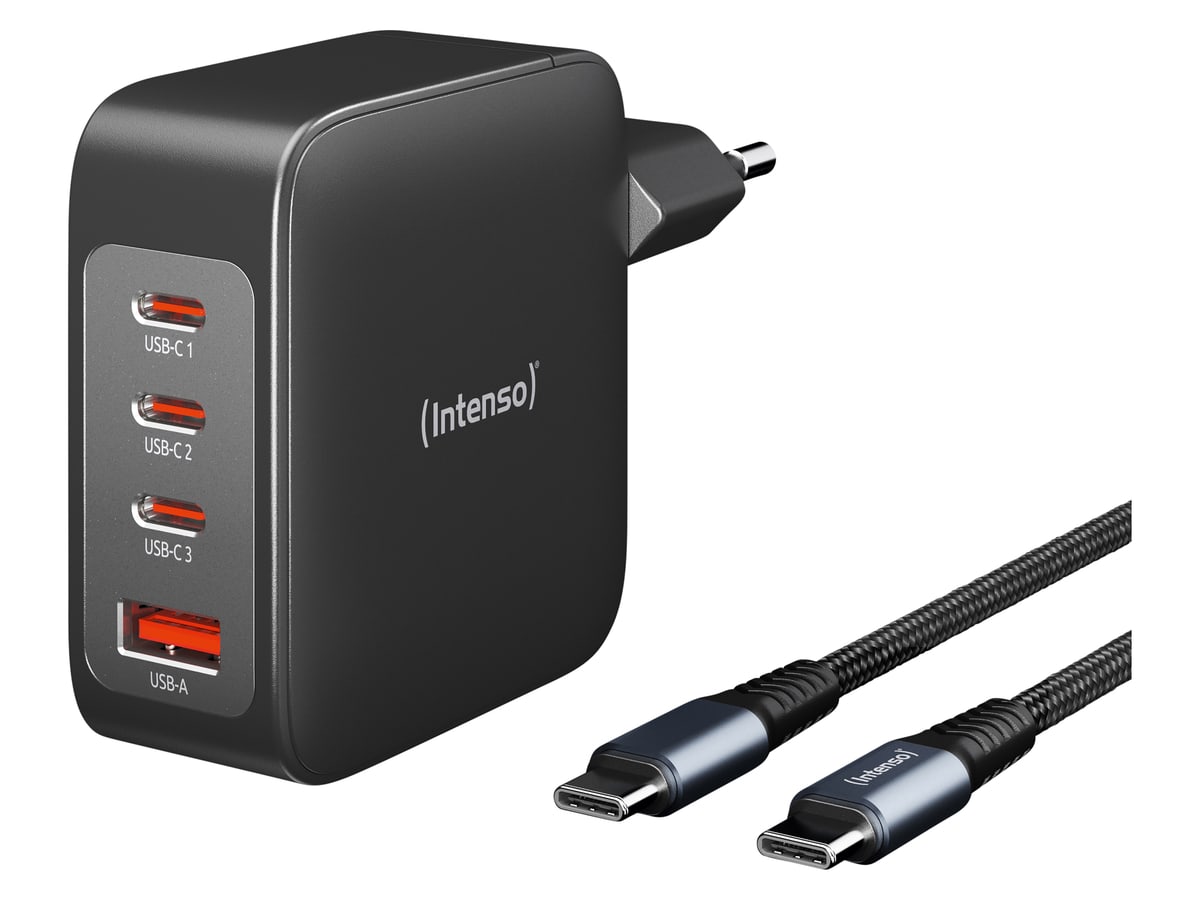 INTENSO USB-Lader 7814010, 140 W, 4-fach, 3xUSB-C, 1xUSB-A, GaN, schwarz