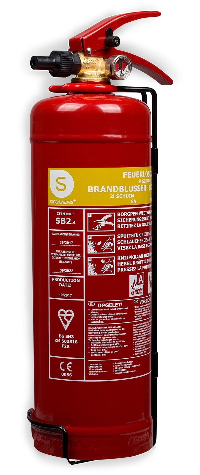 SMARTWARES Feuerlöscher, Schaum, 2 L, Brandklasse 8A, 55B