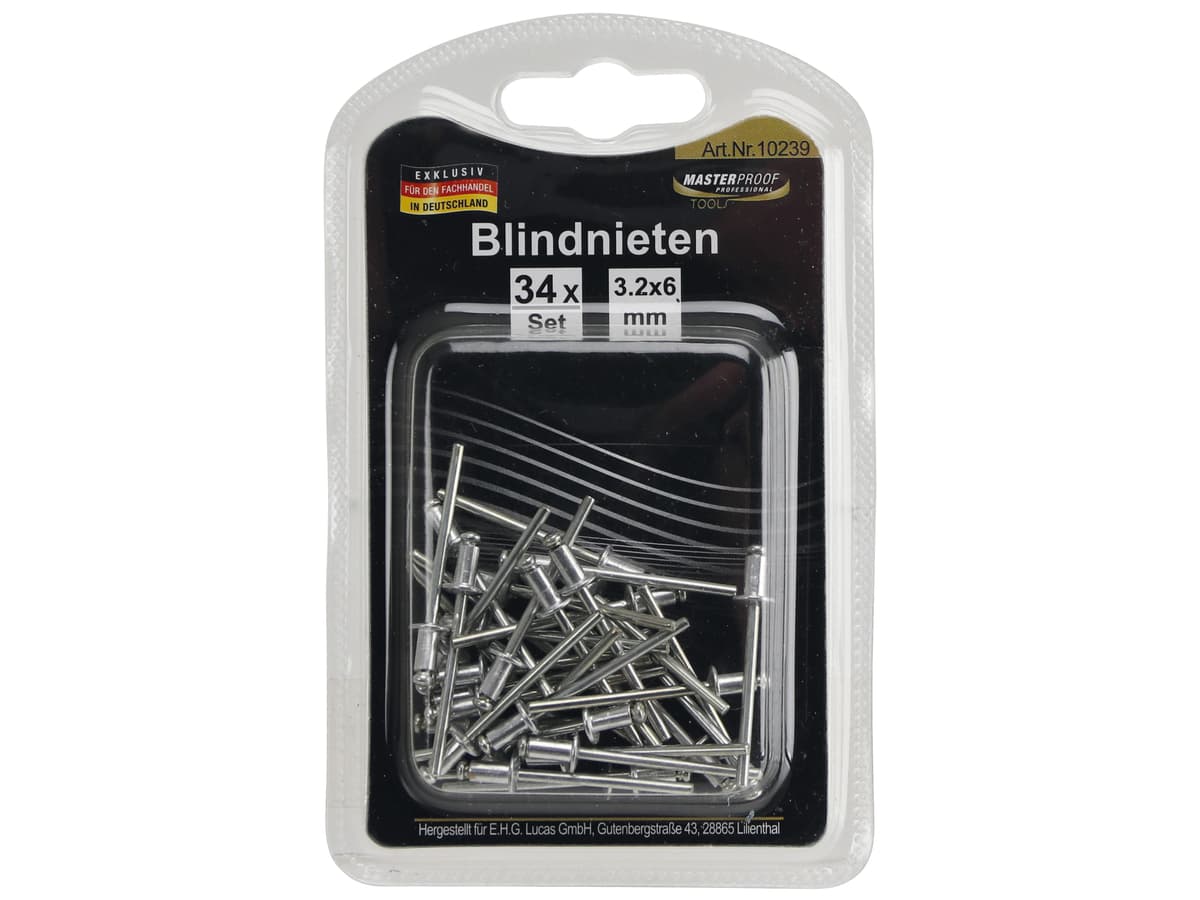 MASTERPROOF Alu-Blindnieten, 3,2x6 mm, 34 Stück