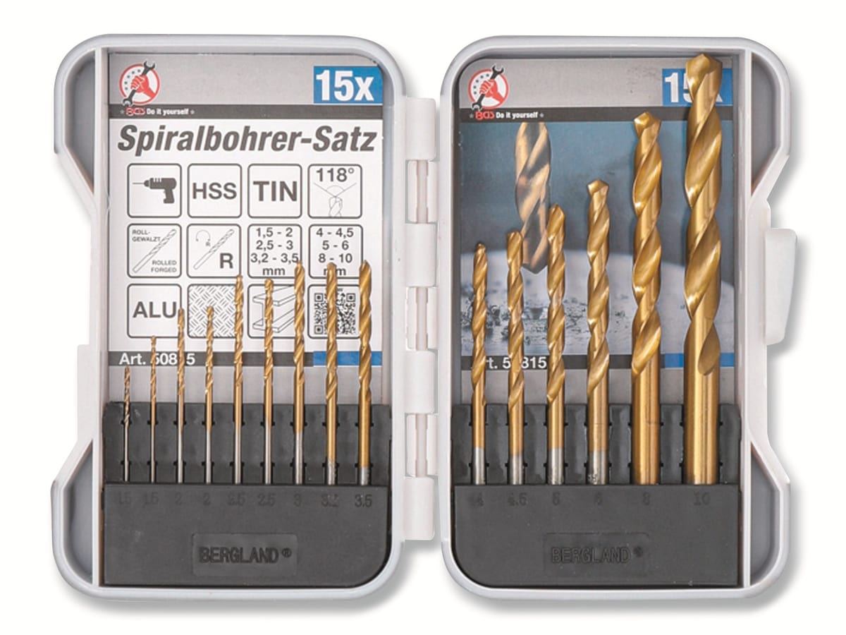 BGS TECHNIC HSS-Spiralbohrer-Satz 50815, 1,5...10 mm, titan-nitriert, 15-teilig