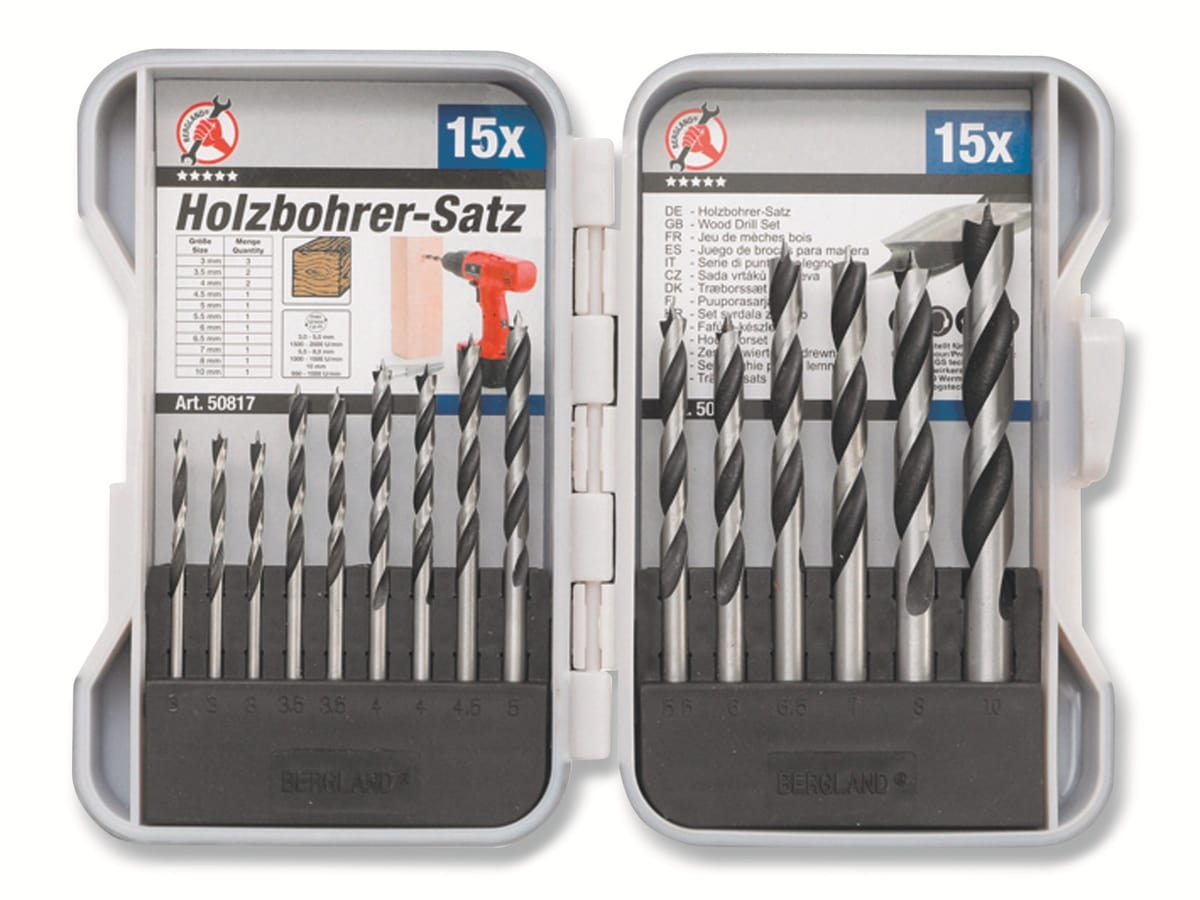 BGS TECHNIC Holz-Bohrer-Satz 50817, 3...10 mm, 15-teilig