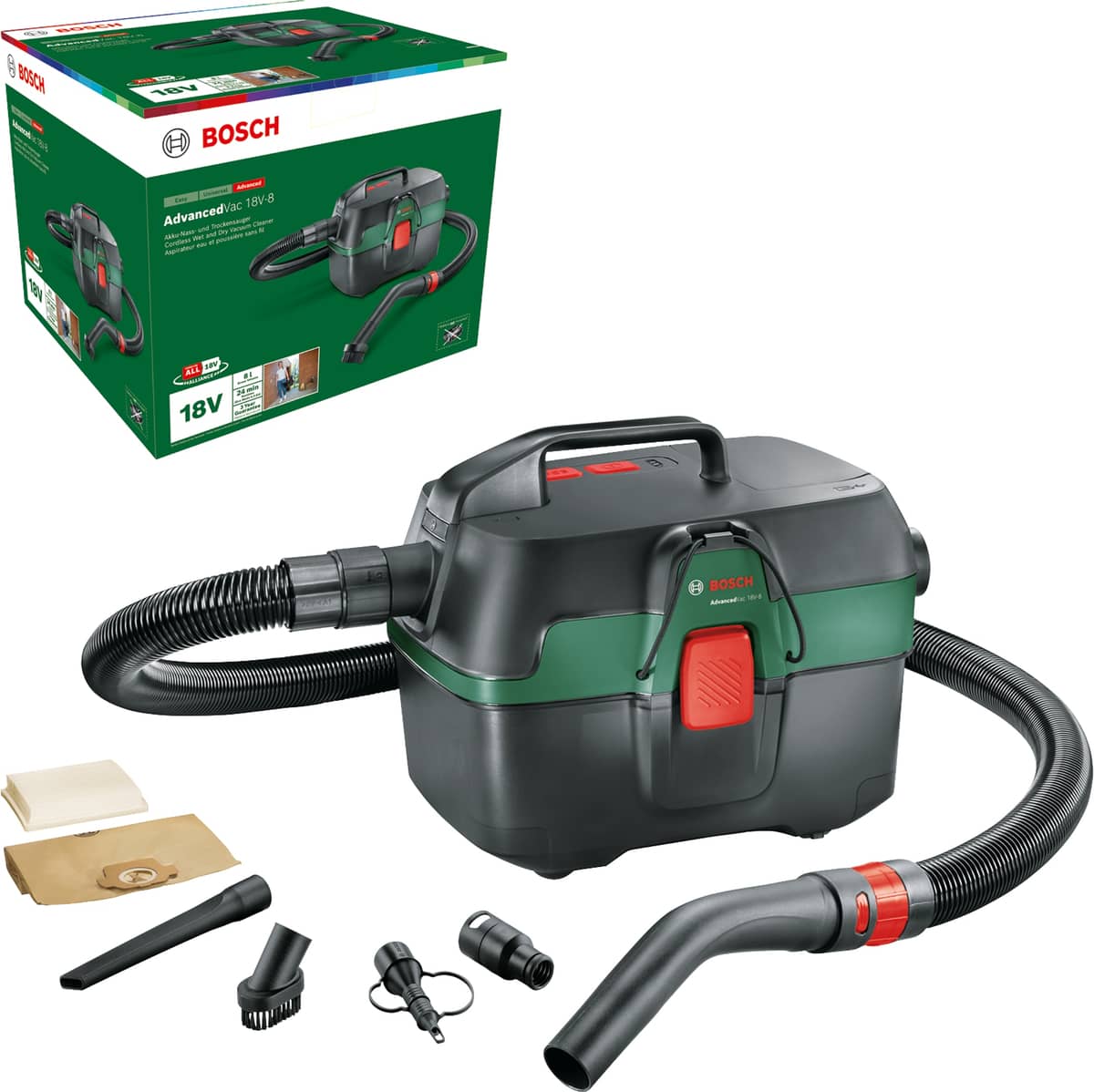 BOSCH Akku Nass-& Trockensauger AdvancedVac 18V-8, Car Edition, 06033E1001, Solo