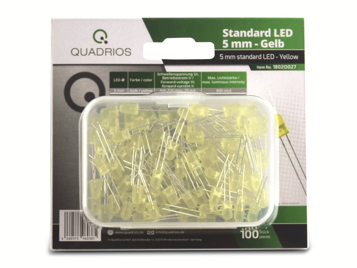 QUADRIOS, 1802O027, LED Sortiment 5 mm Leuchtdioden Gelb 100 tlg