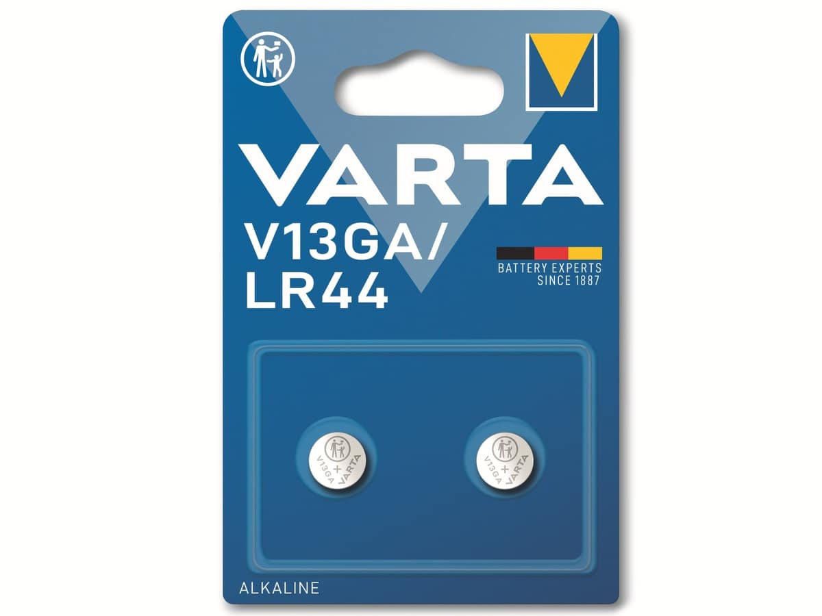 VARTA Knopfzelle Alkaline, LR44, 1.5V V13GA, 1.5V, 2 Stück