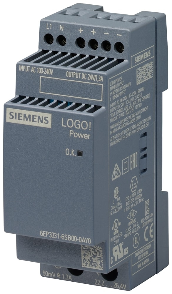 SIEMENS Stromversorgung LOGO! Power DC 24 V/1,3 A, 6EP3331-6SB00-0AY0