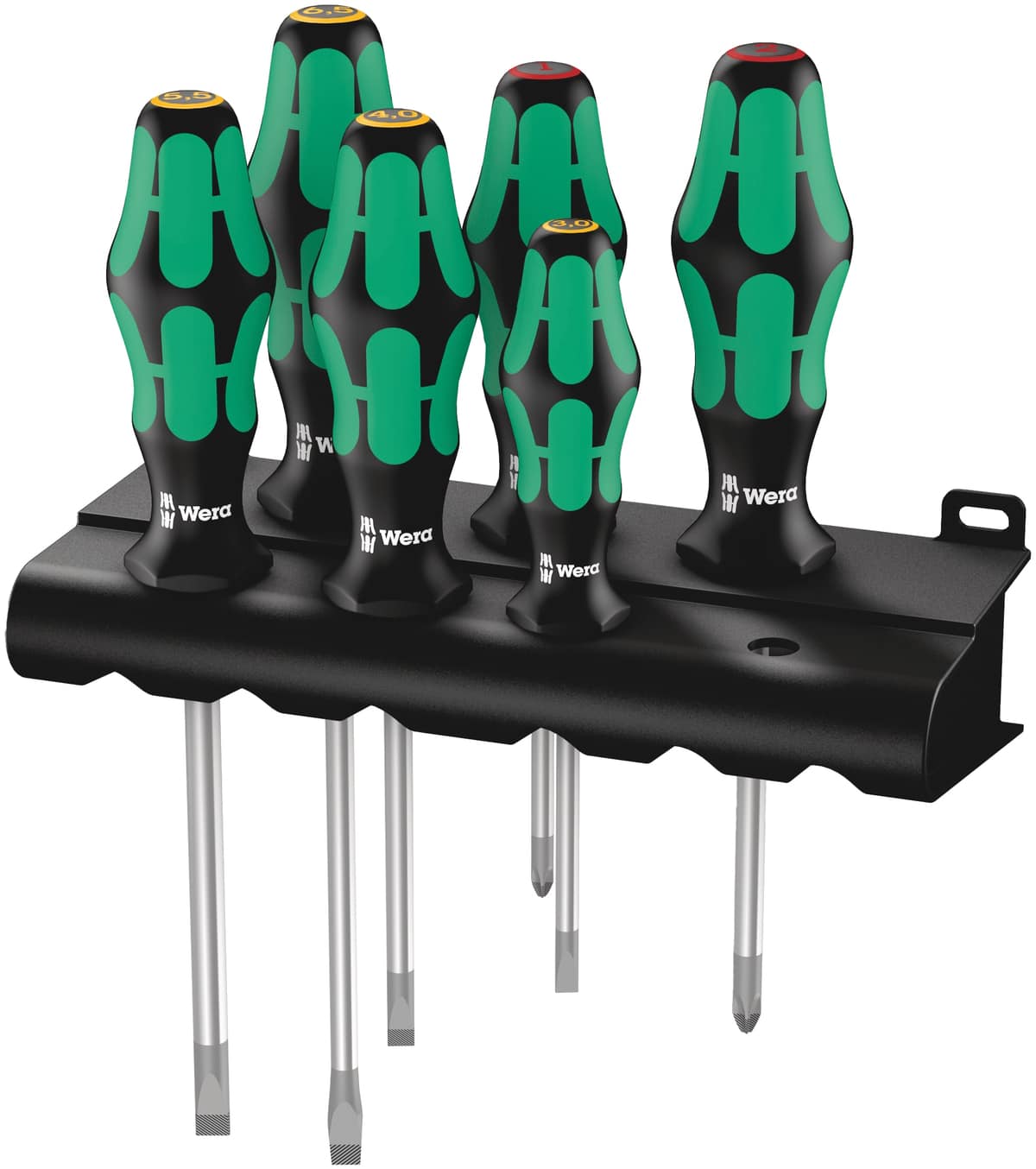 WERA Schraubendreher-Set, 05105650001, 334/6 Rack Kraftform Plus Lasertip, 6‑teilig