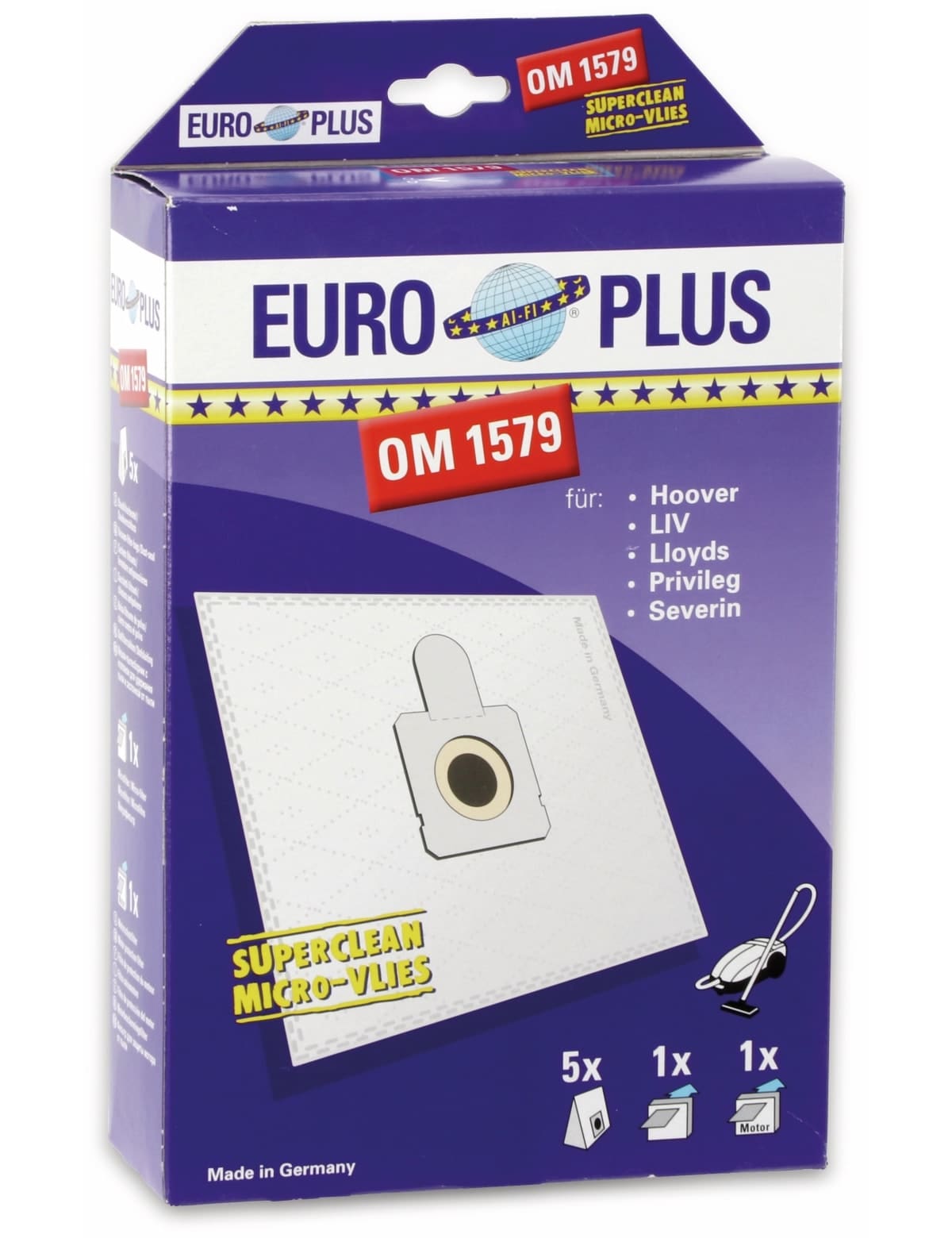 EURO PLUS Staubsaugerbeutel OM 1578, 5 Stück, Hoover, Severin, Privileg