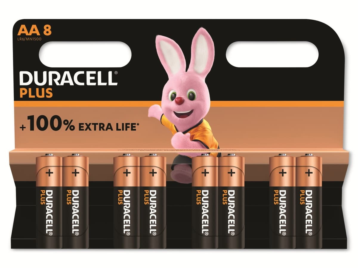 DURACELL Alkaline-Mignon-Batterie LR06, 1.5V, Plus, 8 Stück