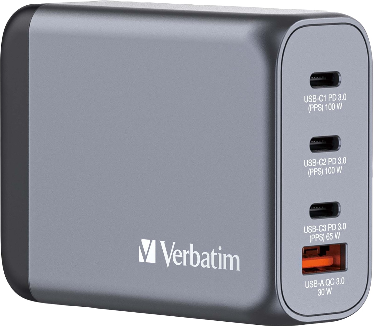 VERBATIM USB-Ladegerät 32202, 100W, 1x USB-A QC, 3x USB-C PD, grau