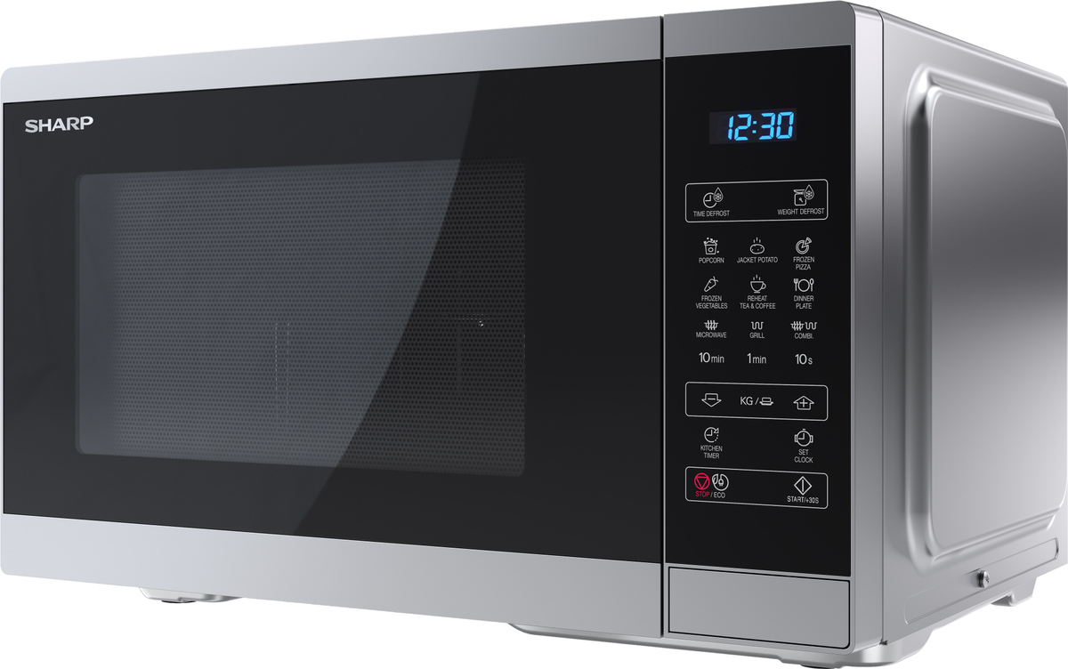 SHARP Mikrowelle YC-MG252AE-S, silber, mit Grill, 25 L, 11-Stufen, 900 W