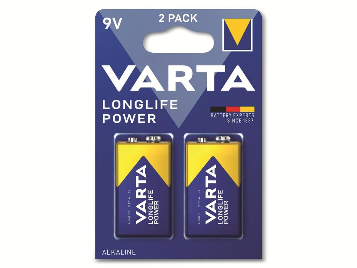 VARTA 9V Block-Batterie LONGLIFE POWER, 2 Stück