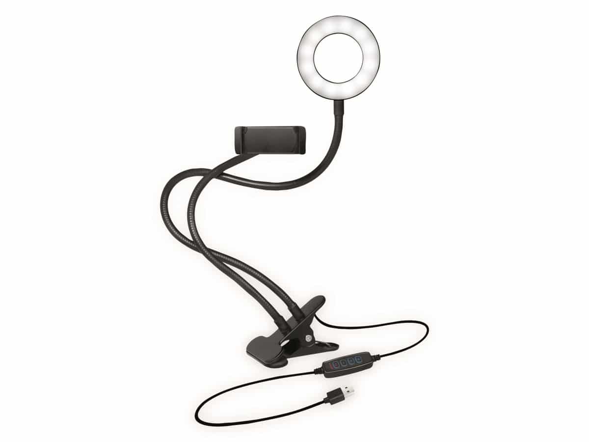 LOGILINK Smartphone-LED-Ringlicht AA0150, Klemmhalterung, Lichtregler, Ø 8,5 cm