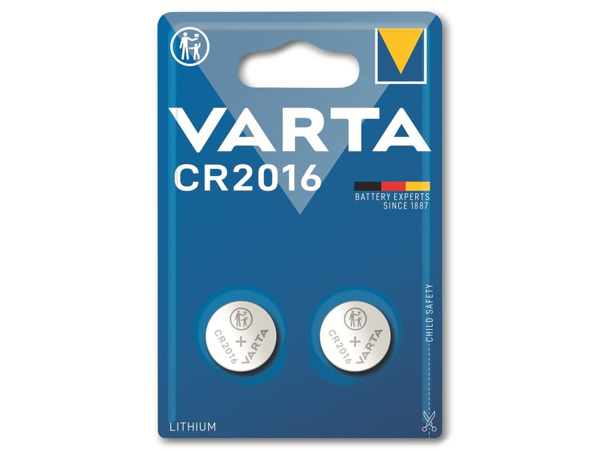 VARTA Knopfzelle Lithium, CR2016, 3V 2 Stück