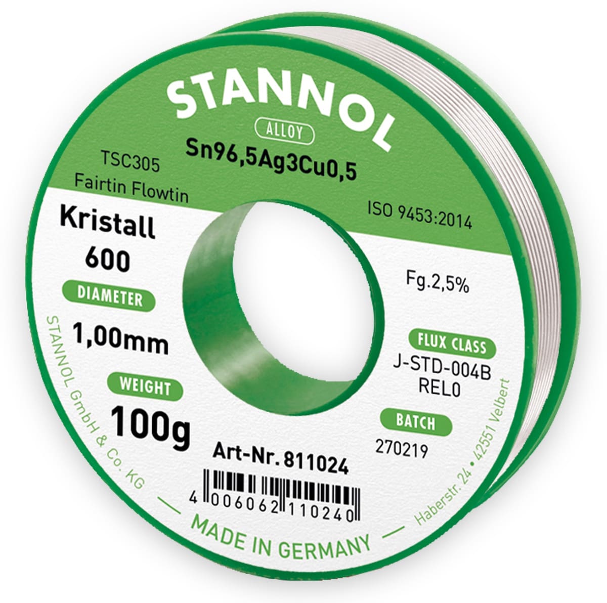 STANNOL Lötzinn Kristall 600 TSC305, 1,0 mm, 100 g