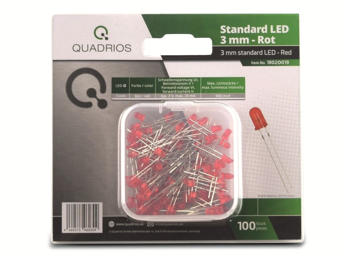 QUADRIOS, 1802O019, LED Sortiment 3 mm Leuchtdioden Rot 100 tlg