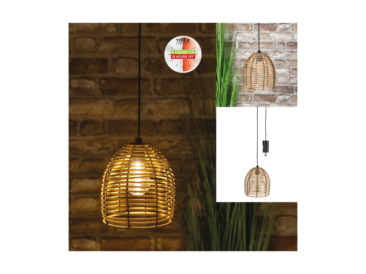 Outdoorlampe Rattan, Ø 16 cm, LED, warmweiß, batteriebetrieben