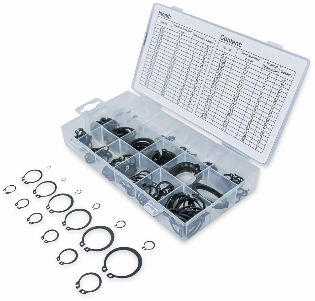 BGS TECHNIC Außen-Seegering-Set, 8046, Ø3...32 mm, 300-tlg