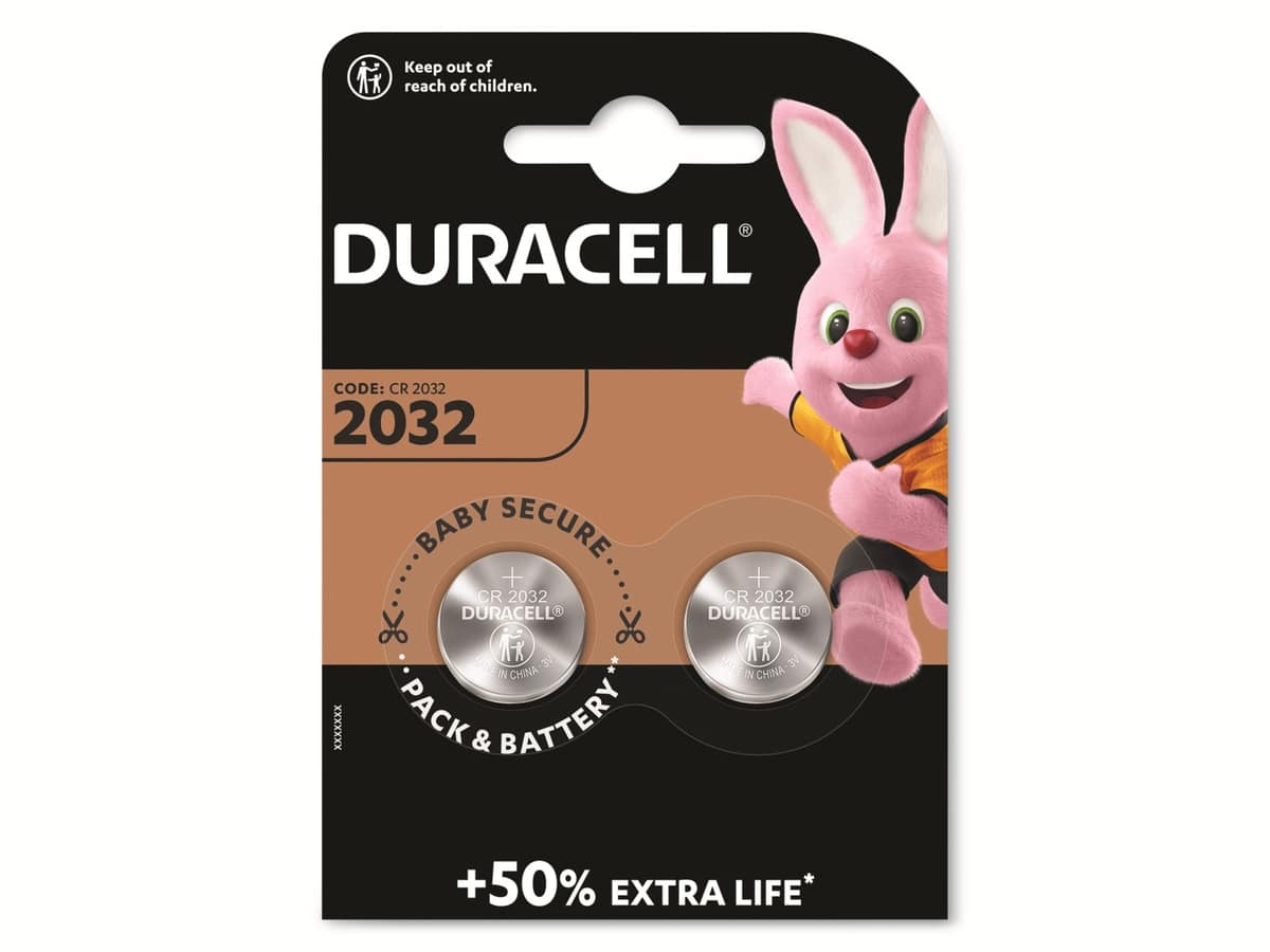 DURACELL Lithium-Knopfzelle CR2032, 3V, Electronics, 2 Stück