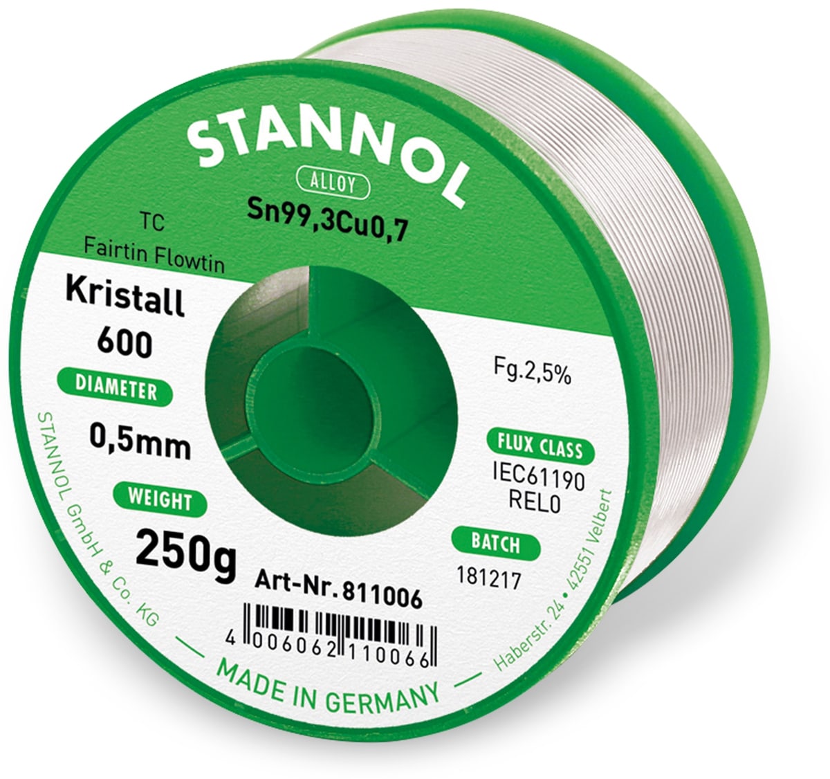 STANNOL Lötzinn Kristall 600 TC, 0,5 mm, 250 g